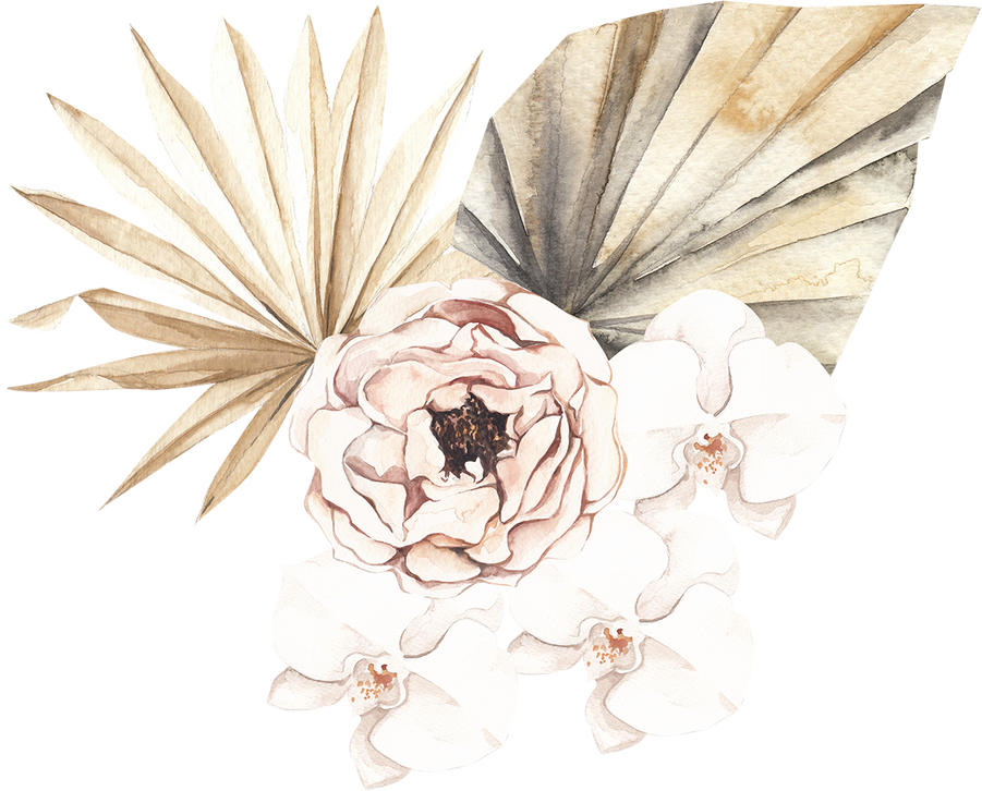 Boho dried florals watercolor composition